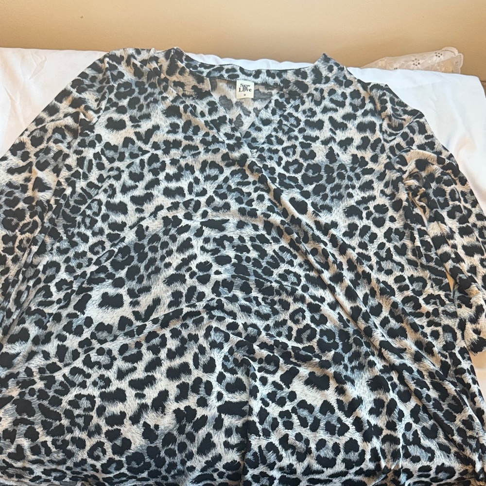 Sew In Love Black and Gray Leopard Print Blouse